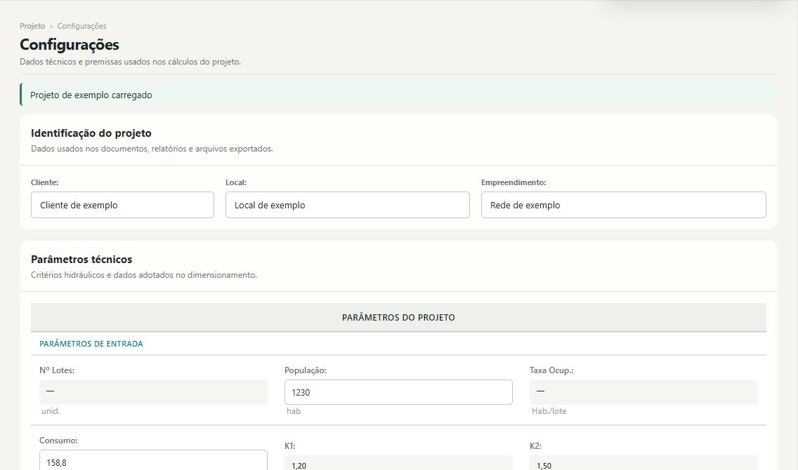 Configurações do RCE com identificação do projeto e parâmetros técnicos